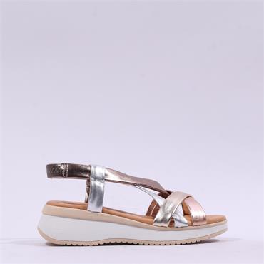 Oh My Sandals Low Wedge Strappy Sandal - Metallic Multi